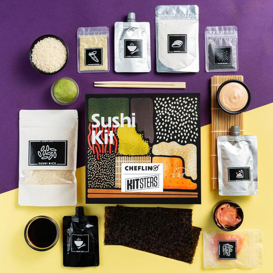 DIY sushi kit with box, sushi making supplies, sushi ingredients kit, sushi preparation box, homemade sushi ingredients, sushi rolling tools, sushi making kit with box, sushi recipe kit, DIY sushi set, complete sushi kit   2/2