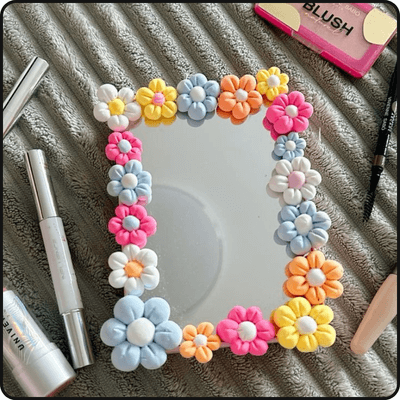Mirror clay craft, a clay flower frame