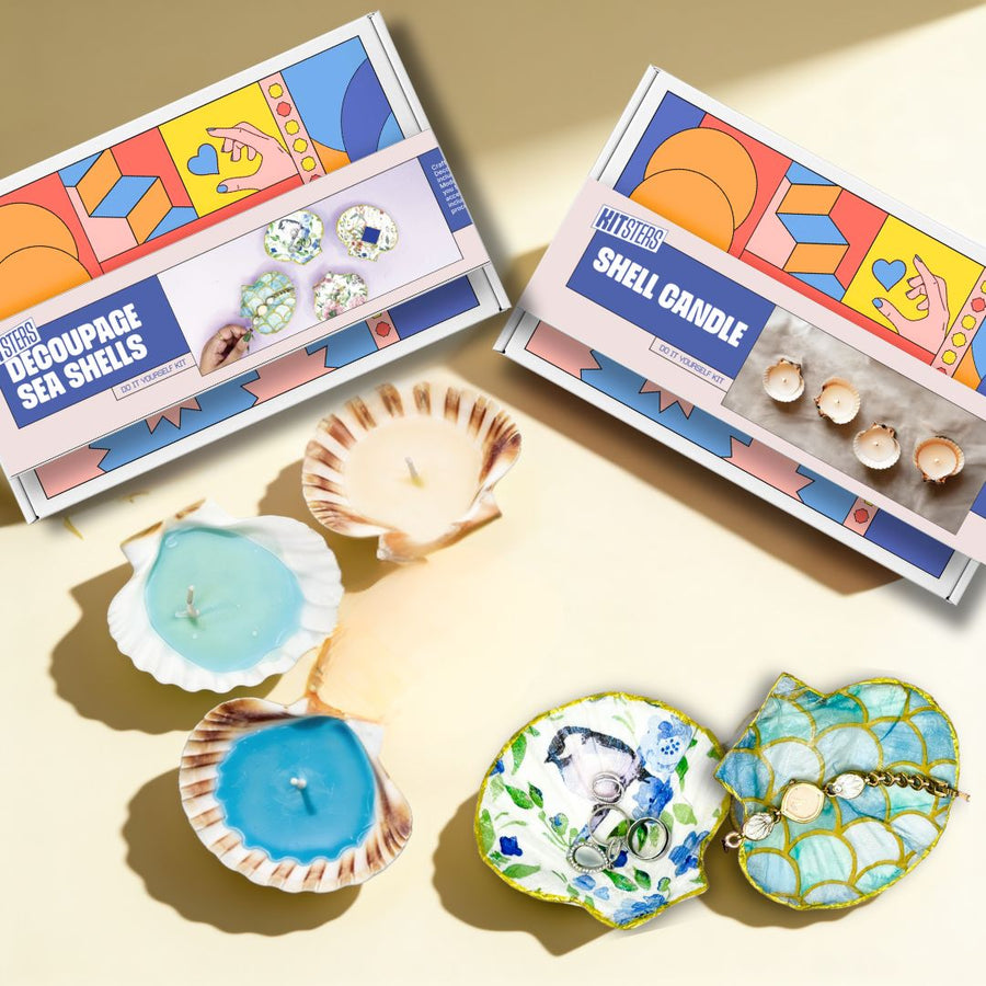 Shell candle and decoupage shells DIY combo kit for crafting evenings at home
