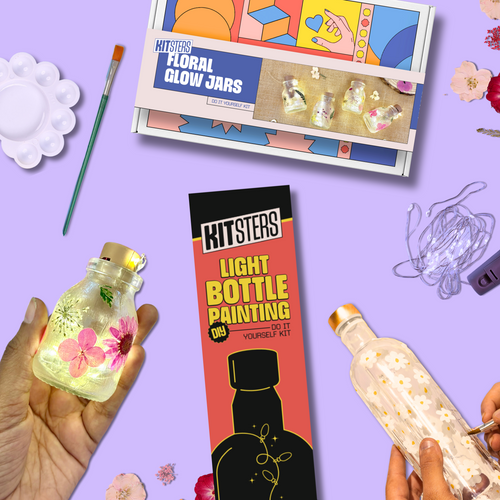 DIY Floral Glow Jar and Light Bottle Painting Kit combo, a unique birthday gift idea for her in India