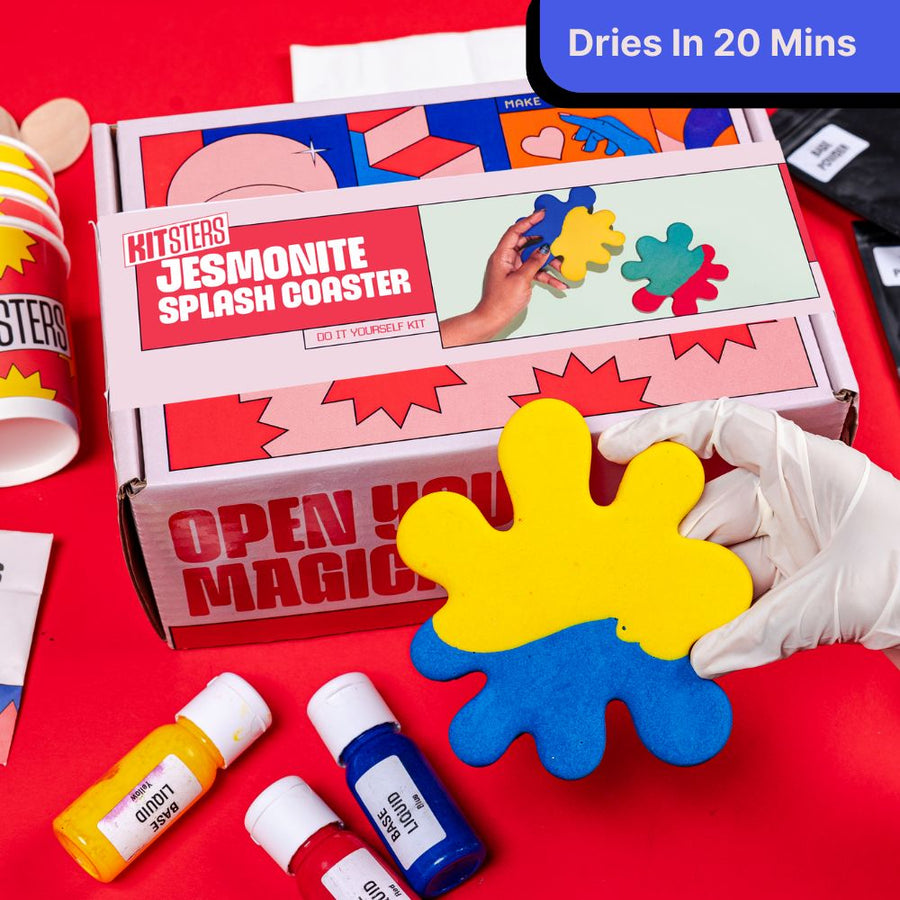 Handmade jesmonite splash coasters from the Kitsters splash coaster kit