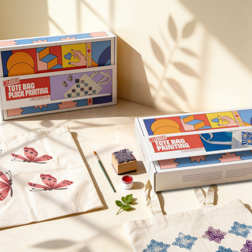 COMBO : DIY Block Printing Kit (Tote Bag) & DIY Tote Bag Painting Kit