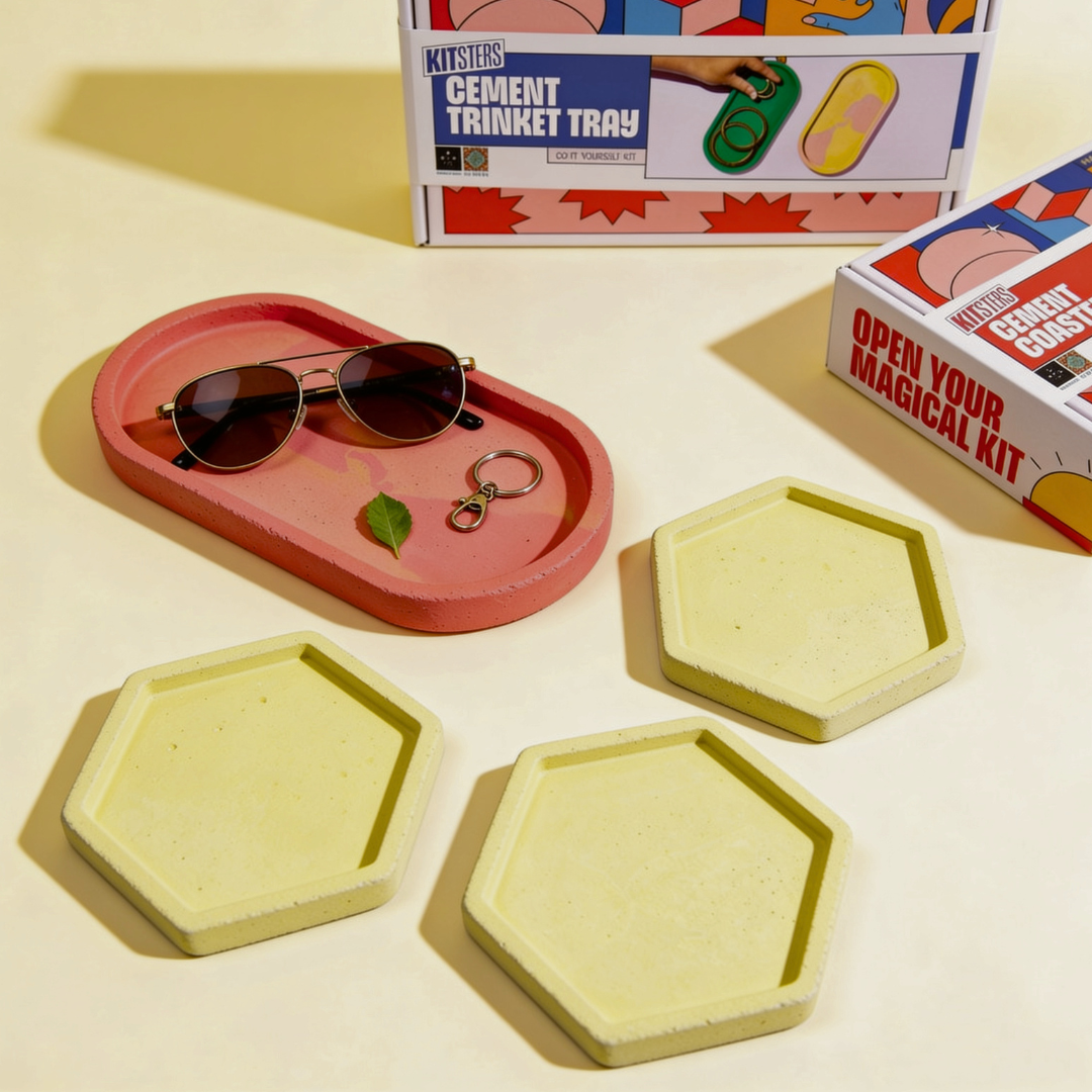 COMBO : DIY Cement Trinket Tray Kit & DIY Cement Coaster Kit