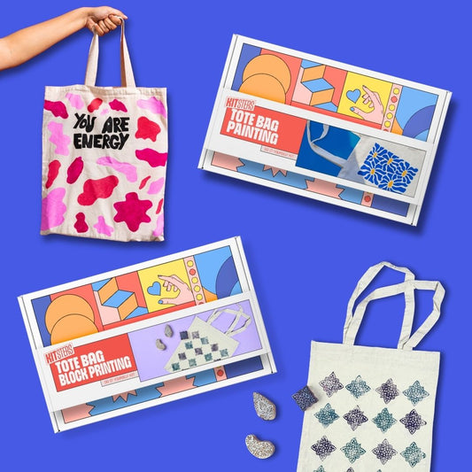 COMBO : DIY Block Printing Kit (Tote Bag) & DIY Tote Bag Painting Kit