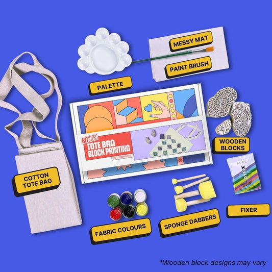 COMBO : DIY Block Printing Kit (Tote Bag) & DIY Tote Bag Painting Kit