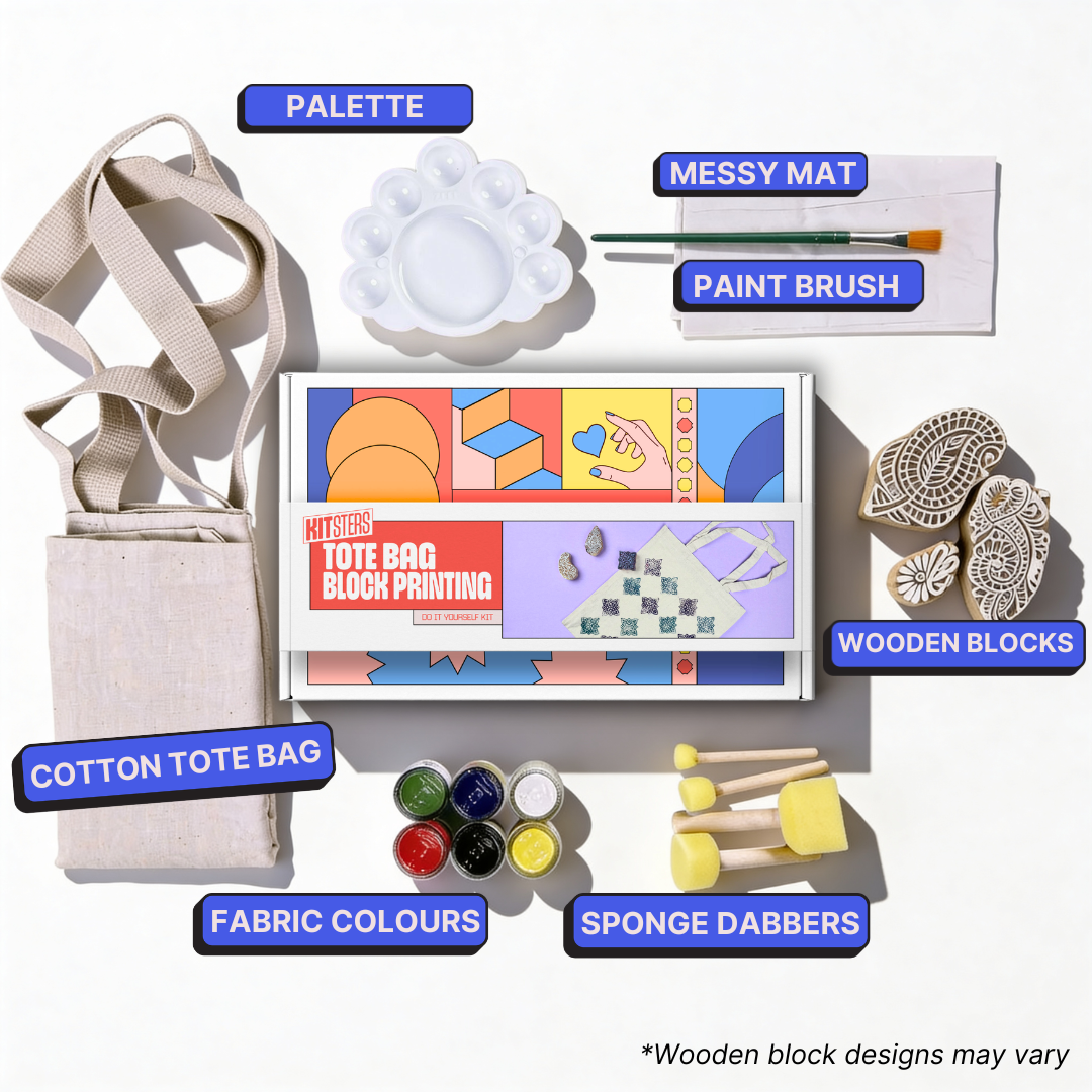 COMBO : DIY Block Printing Kit (Tote Bag) & DIY Tote Bag Painting Kit