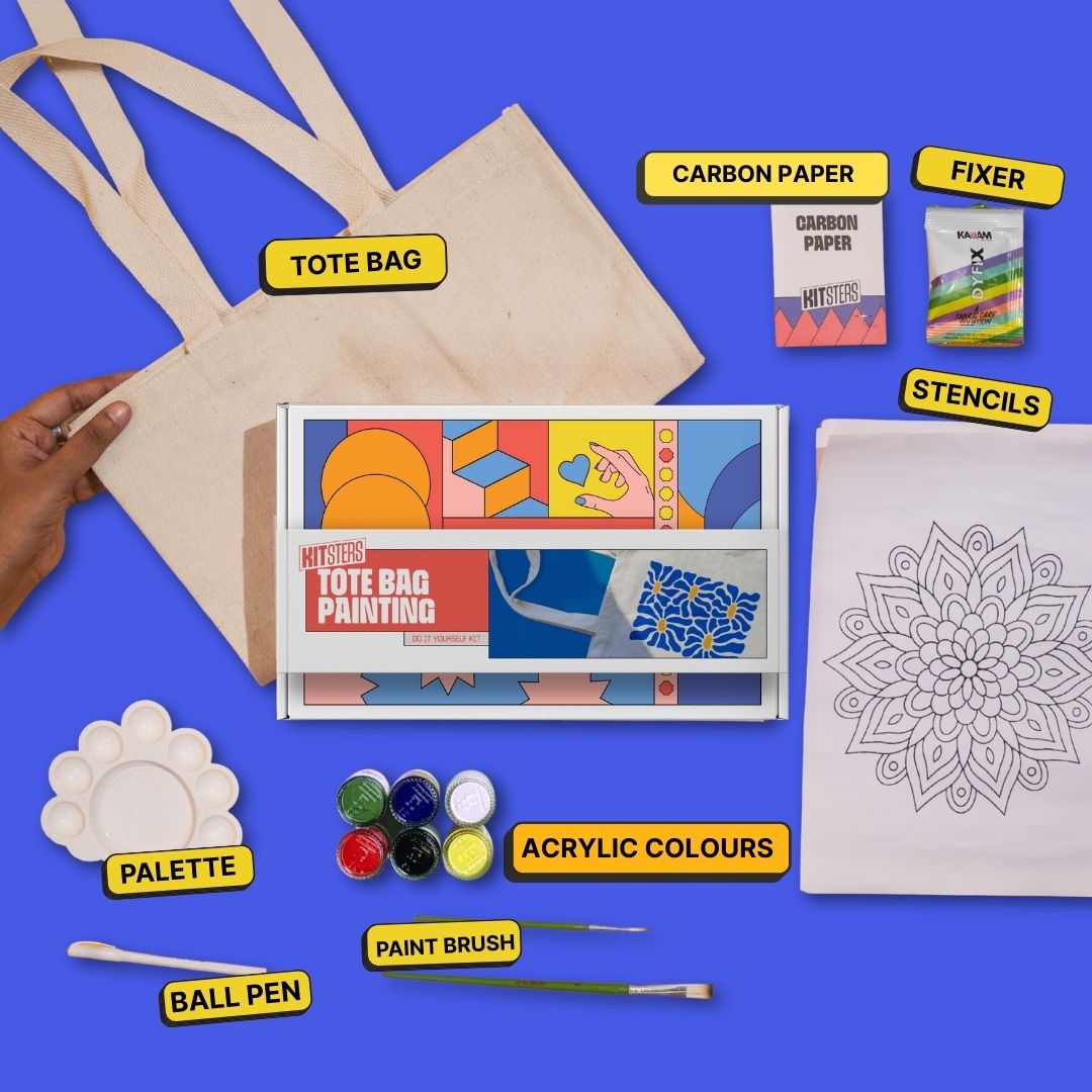 COMBO : DIY Block Printing Kit (Tote Bag) & DIY Tote Bag Painting Kit