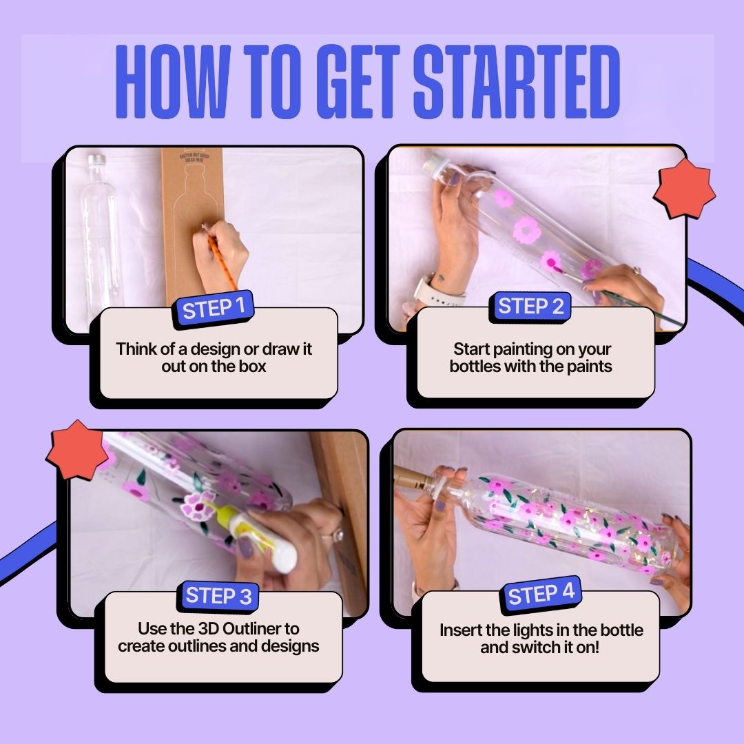 COMBO : DIY Floral Glow Jar Kit & DIY Light Bottle Painting Kit