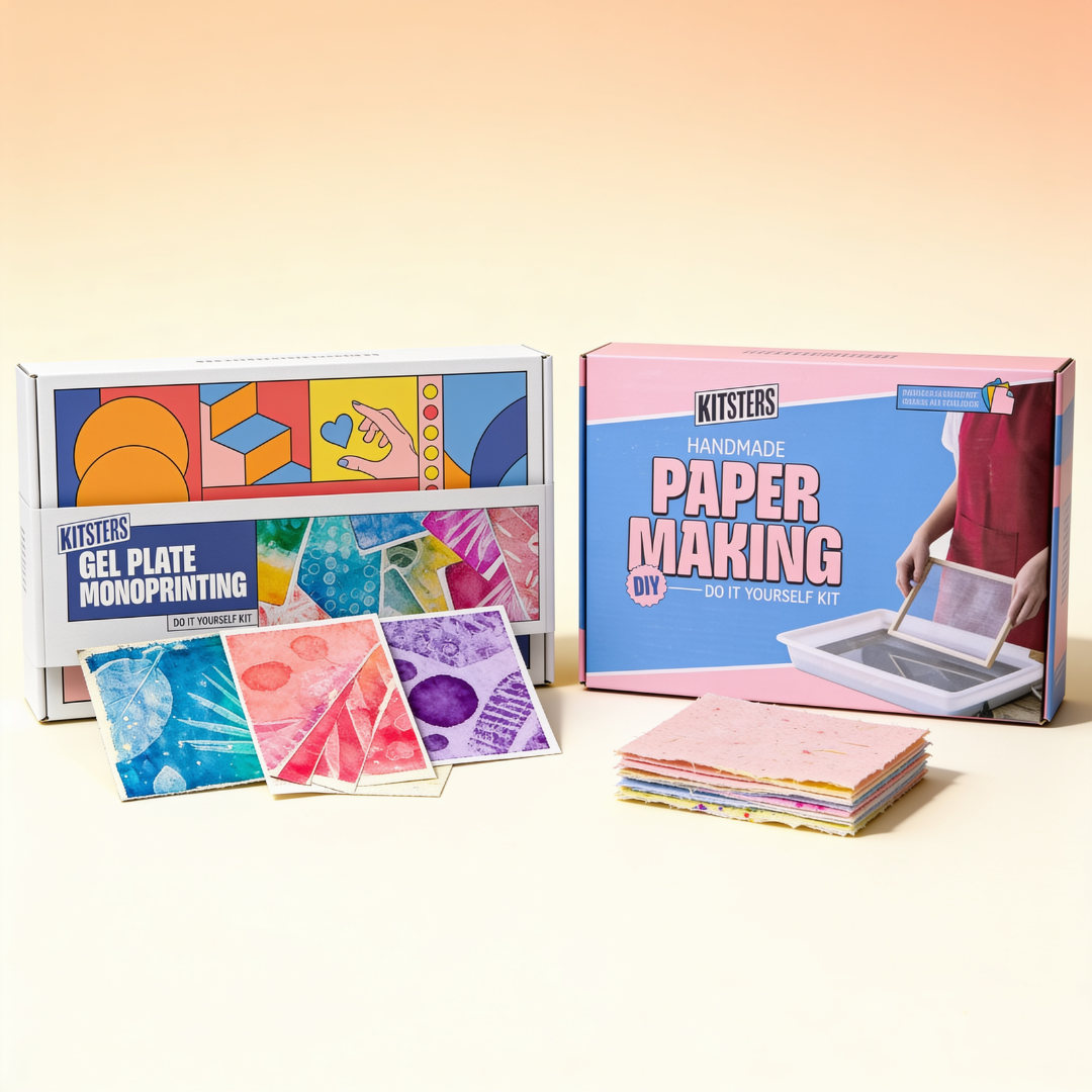 COMBO : DIY Handmade Paper Kit & DIY Gel Plate Monoprinting Kit