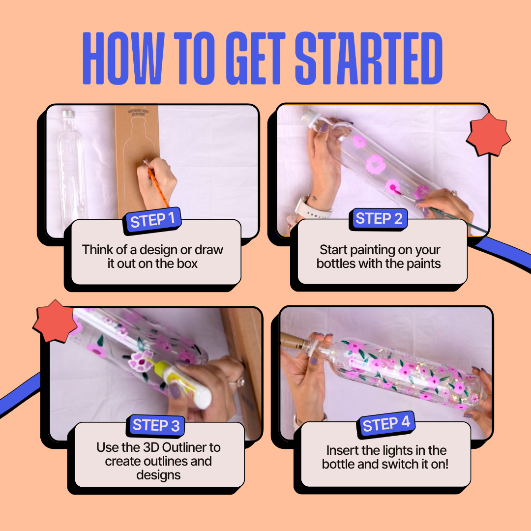 COMBO : DIY Floral Glow Jar Kit & DIY Light Bottle Painting Kit