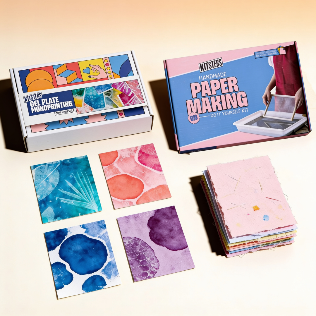 COMBO : DIY Handmade Paper Kit & DIY Gel Plate Monoprinting Kit