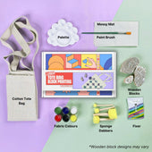 DIY Tote Bag Block Printing Kit, Kitsters, creative activities for couples, unique gift ideas, personalized gift ideas, return gift ideas, birthday return gift for kids, paint your own tote bag kit, fabric printing activity, DIY art kit for adults and kids, eco-friendly gift idea, hand-printed tote bag DIY, canvas tote bag painting kit, DIY fashion crafts, paint your own bag, birthday activity ideas, art party favor, painting kit for kids, mindful creative hobby, DIY tote bag workshop kit