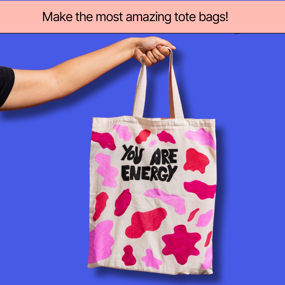 DIY Tote Bag Painting Kit, Kitsters, creative activities for couples, unique gift ideas, personalized gift ideas, return gift ideas, birthday return gift for kids, paint your own tote bag kit, fabric painting activity, DIY art kit for adults and kids, eco-friendly gift idea, hand-painted tote bag DIY, canvas tote bag painting kit, DIY fashion crafts, paint your own bag, birthday activity ideas, art party favor, painting kit for kids, mindful creative hobby, DIY tote bag workshop kit