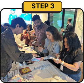 Step 3: guests at the counter collecting the pieces they made