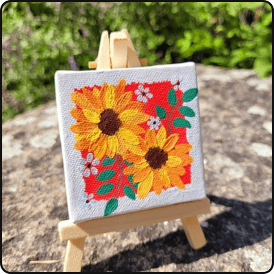 Mini canvas painting on a tabletop easel