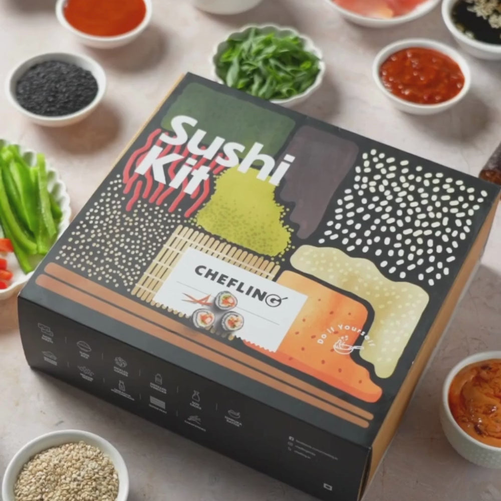 DIY sushi kit, sushi making supplies, sushi tutorial video, homemade sushi kit, sushi preparation guide, sushi rolling kit, DIY sushi recipe, sushi ingredients with video, sushi making tools, cooking kit with sushi tutorial